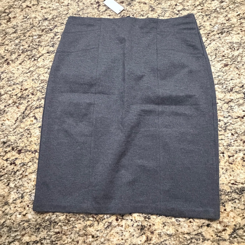 NEW Premise Women XL Heather Grey Ponte Knit Pencil Skirt High Waist ws